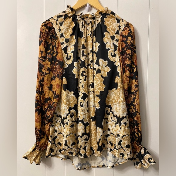 Free People Rhythm In The Night Tunic OB1600230 Satin Printed Ruffles Keyhole - Picture 2 of 11